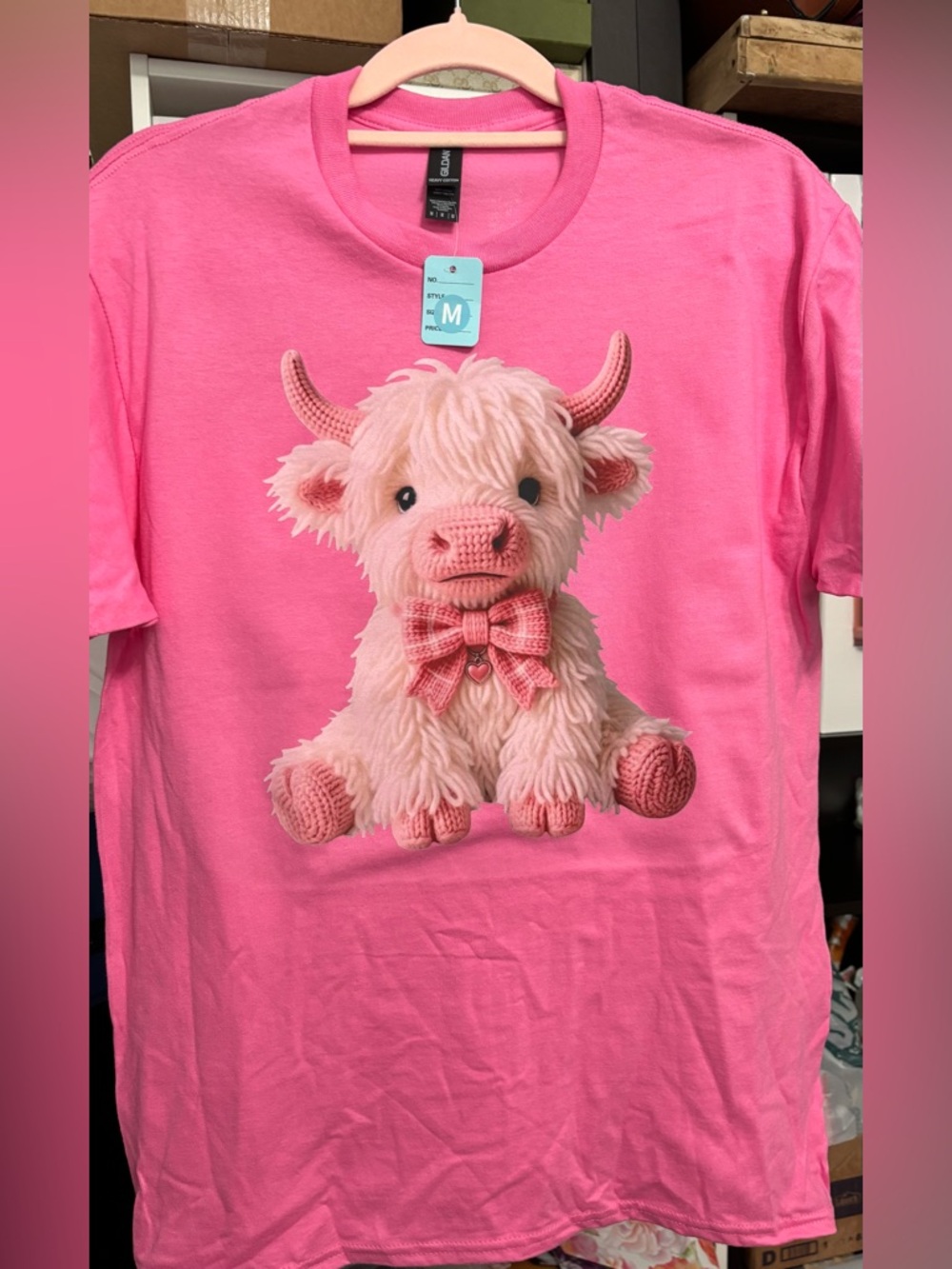 NEW Cute Pink Plush Cow Graphic Tee size Medium